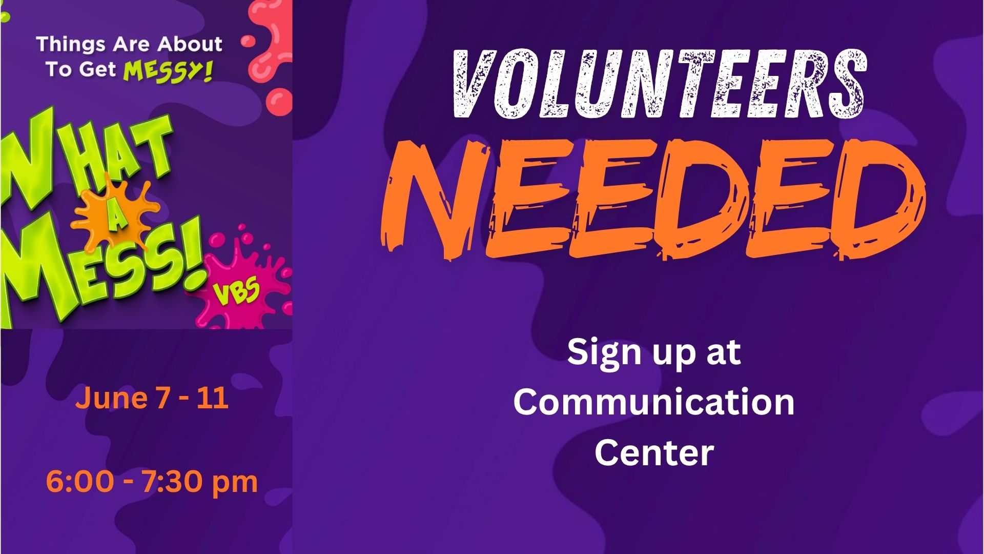 VBS 2026 Call for Volunteers – June 7 through 11 from 6pm – 7:30pm