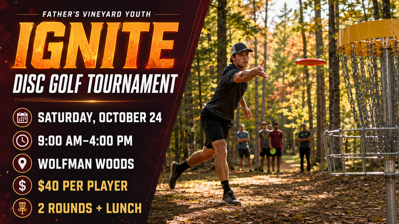 Register now for Ignite Disc Golf Tournament at Wolfman Woods| October 24, 9:00am to 4:00pm