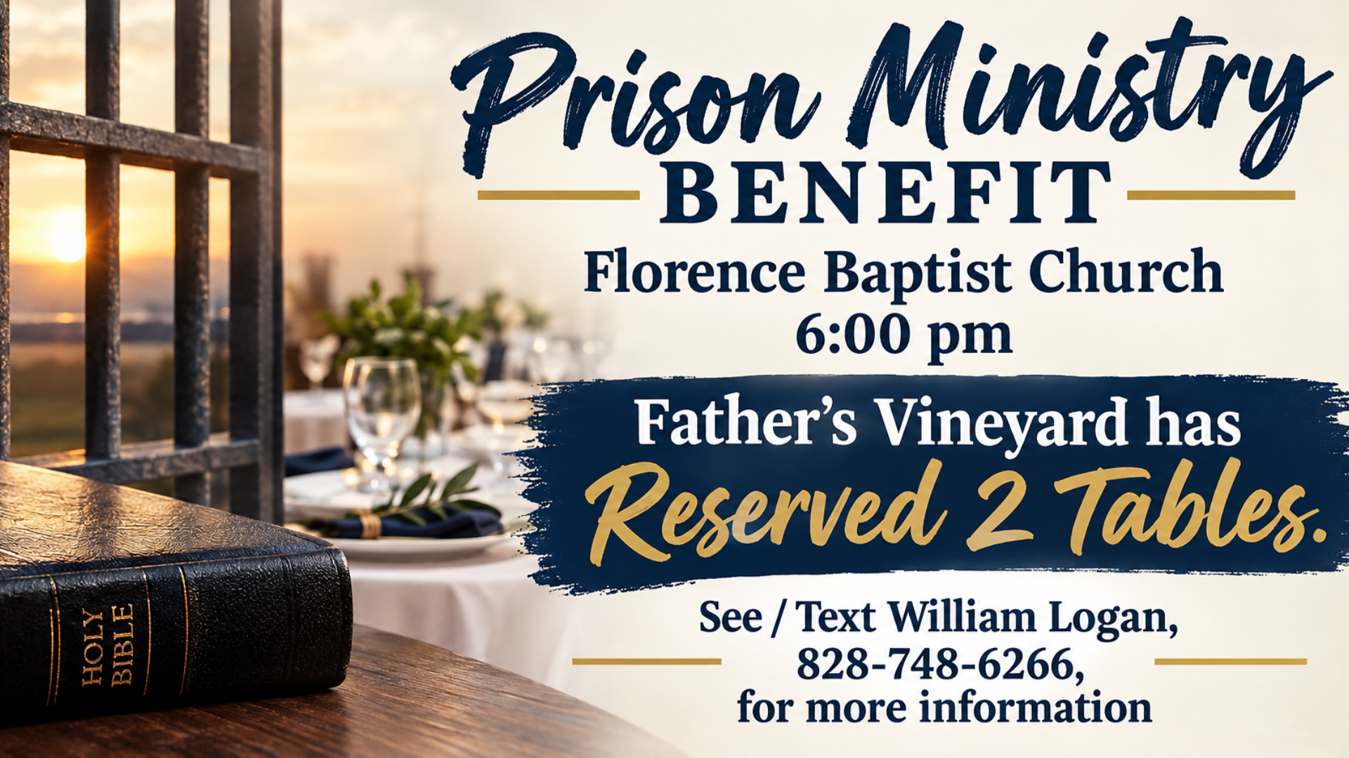 Prison Ministry Benefit  |  October 6  |  Florence Baptist Church